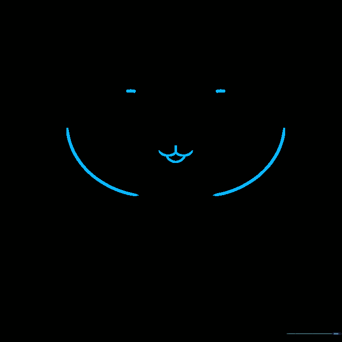 Drawing showing the cat's head shape, mouth, and expressive eyebrows added to the face.