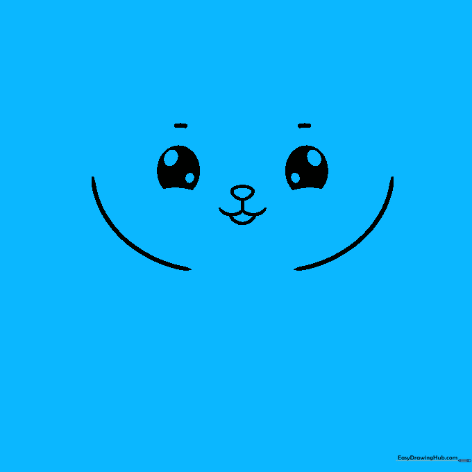 Drawing showing two triangular cat ears added to the top of the head.
