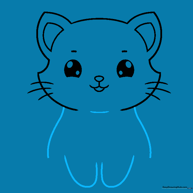 Drawing showing the cat's body outline and front paw loops.