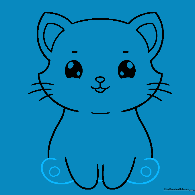 Drawing showing back feet and paw details added to the base of the cat.