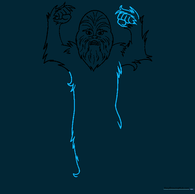Continuing the body outline with alternating smooth and jagged lines to represent fur texture.