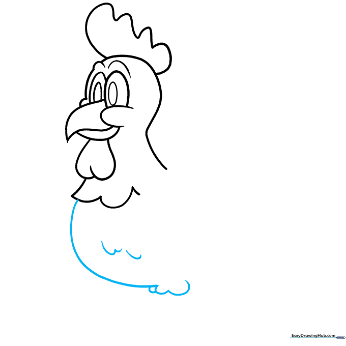 Pencil sketch outlining the chicken's round body and leg attachment points.