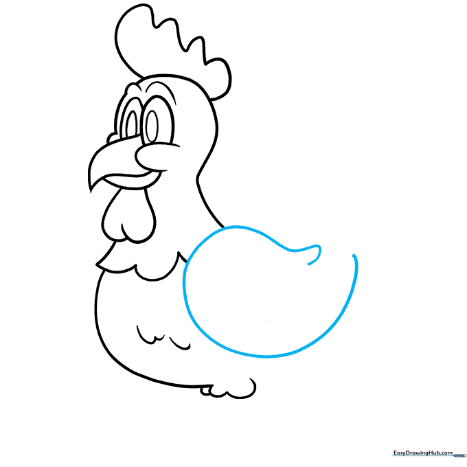Pencil sketch showing the outline of a chicken wing on the side of the body.