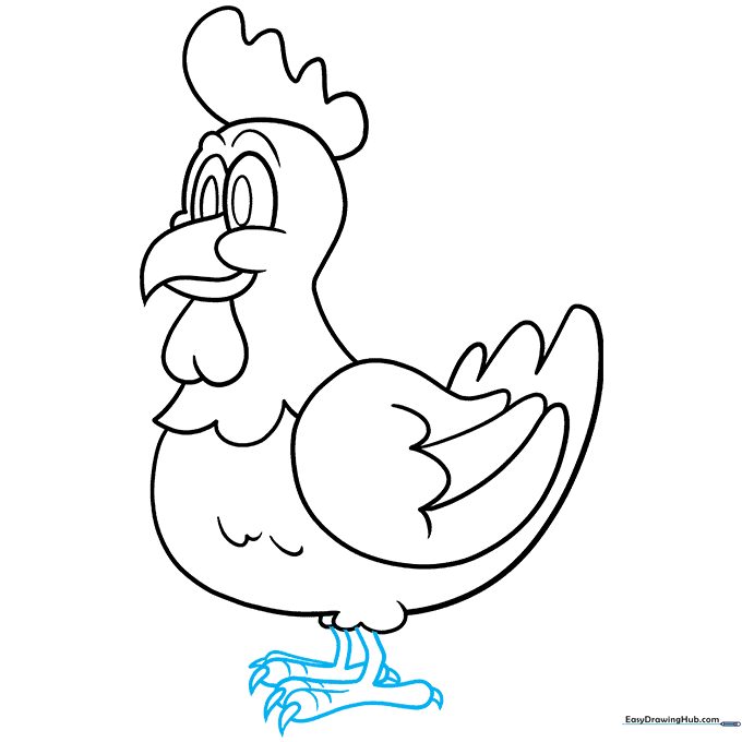 Pencil sketch showing the chicken's legs, toes, and sharp claws.