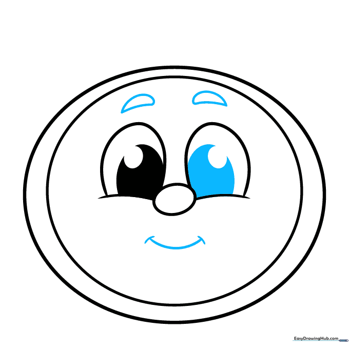 Clock face now featuring arched eyebrows and a wide, happy smiling mouth.