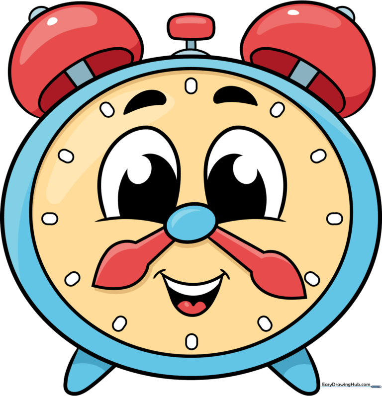 A friendly, colorful cartoon alarm clock character illustration.