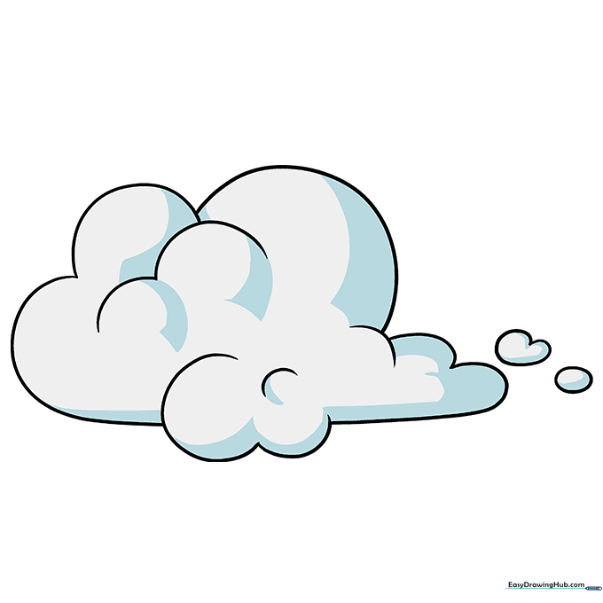 The finished cartoon cloud drawing with light shading on the bottom edges.
