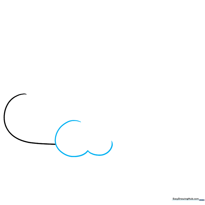 A C-shaped curve connecting to the initial line to start the cloud body.