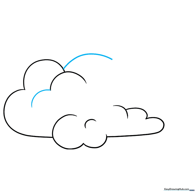 Adding multiple curved lines to fill out the cloud's fluffy texture.