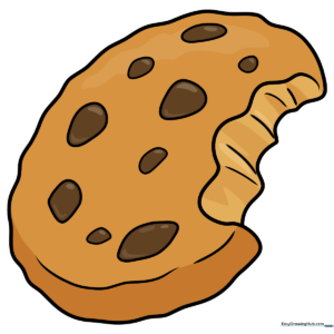 Finished cartoon cookie illustration with a bite taken out, ready for coloring.