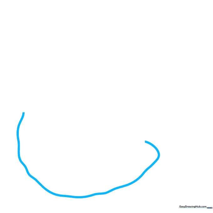 Pencil sketch showing the first wavy line of a cartoon cookie outline.