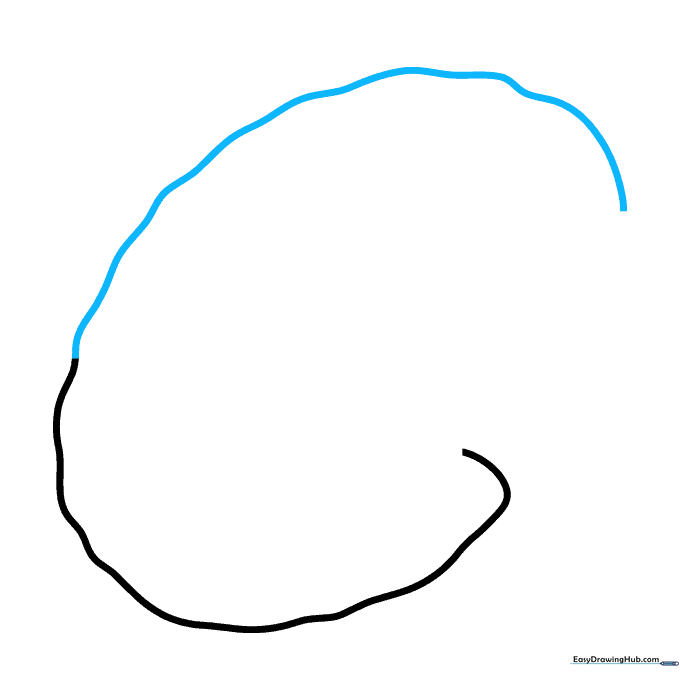 Drawing the curved outline of a cookie resembling a letter G.