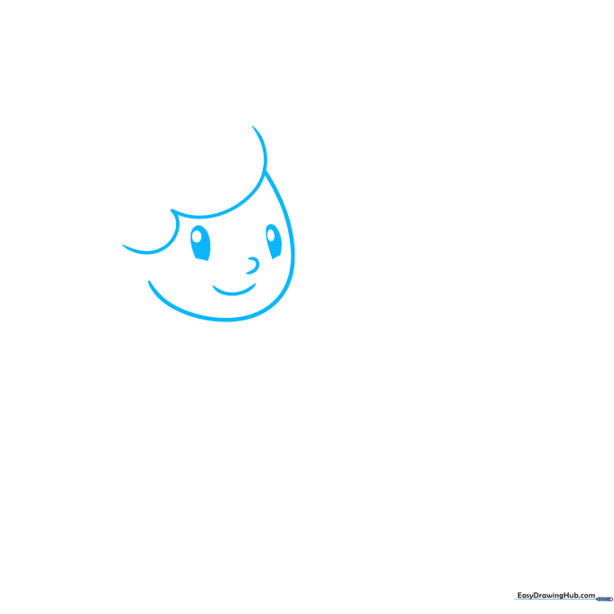 Pencil sketch showing the girl's round face shape, hair outline, and simple eye placement.