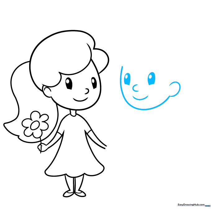 Drawing showing the boy's face outline and facial features placed next to the girl.