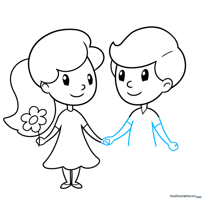 Drawing showing the boy's arms and the couple holding hands.
