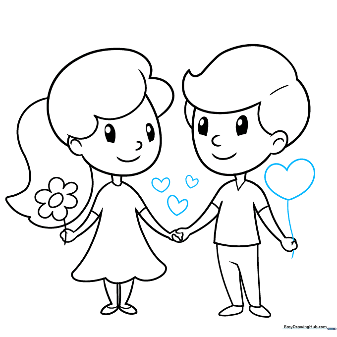 Drawing showing the addition of heart-shaped balloons to complete the scene.