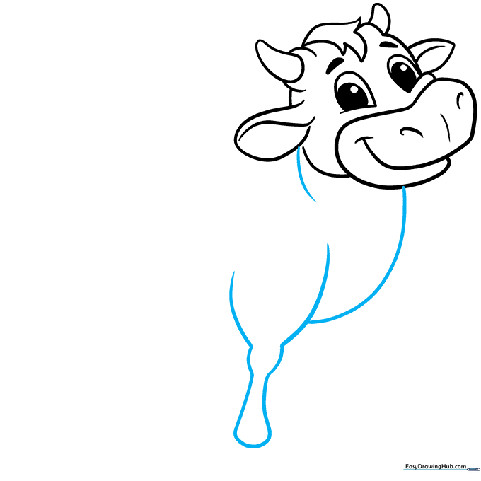 Outlining the cow's chest and first front leg with a focus on the knee joint.