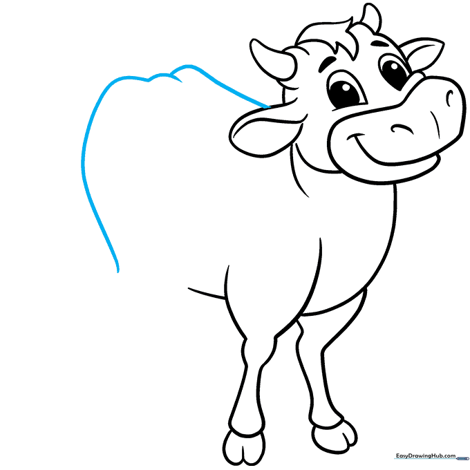 Drawing the curved back and hip line of the cow.