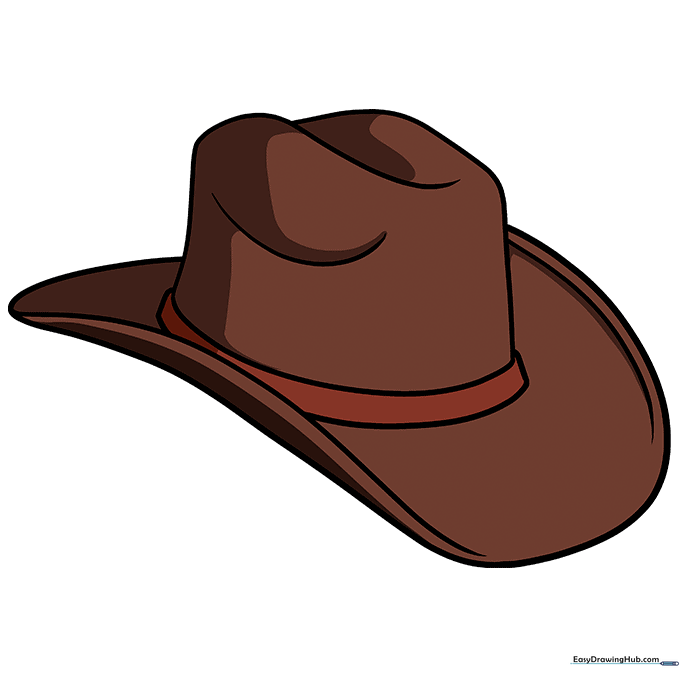 A fully colored and shaded cartoon cowboy hat in shades of brown.