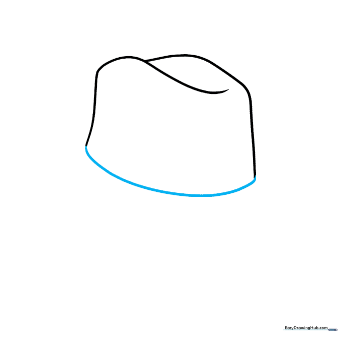 A completed hat crown shape with a rounded base connecting the previous lines.