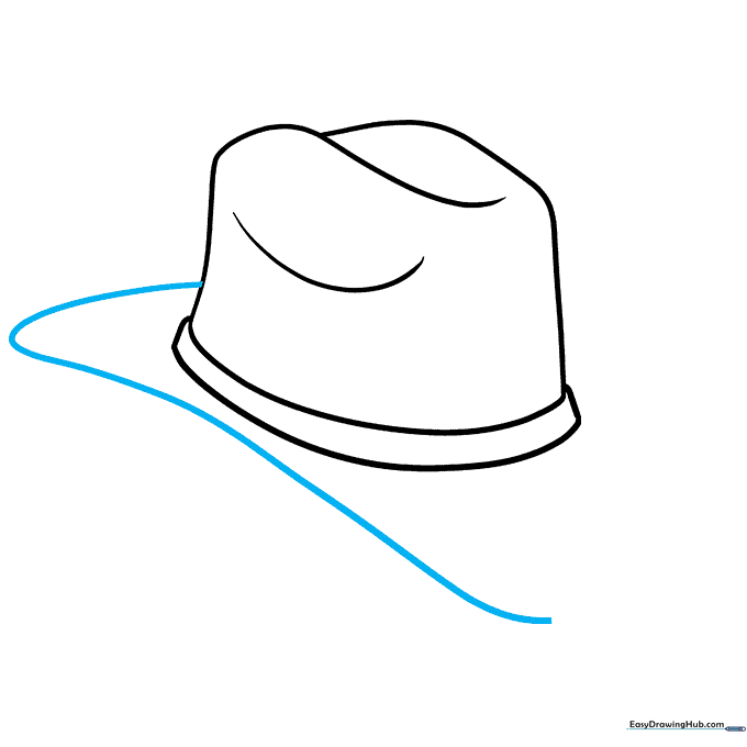 A long curved line extending from the crown to start the hat brim.