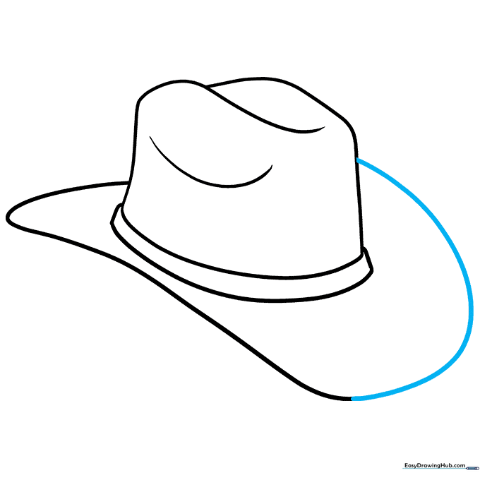 The completed brim shape connecting back to the crown with varying widths.
