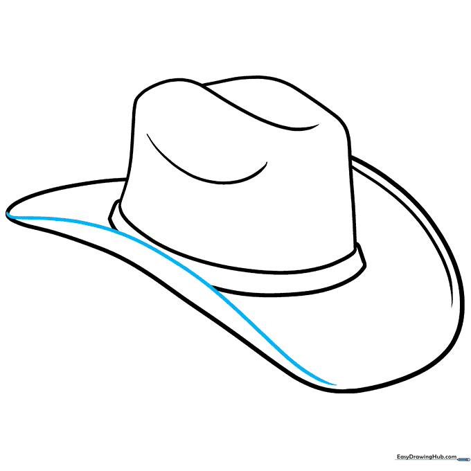 The final outline of the cowboy hat with clean lines and erased overlapping marks.