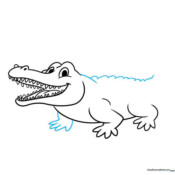 Adding bumpy, uneven scale patterns along the back of the crocodile.