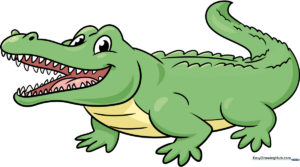 A colorful, friendly cartoon crocodile illustration, perfect for kids' art projects.