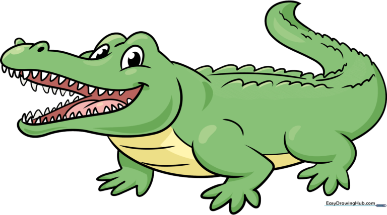 A colorful, friendly cartoon crocodile illustration, perfect for kids' art projects.