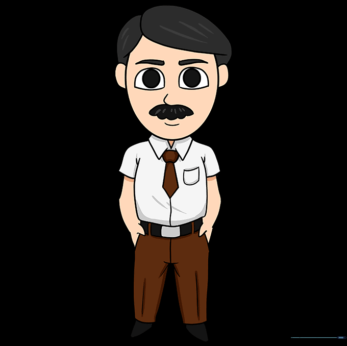 A fully colored cartoon dad drawing with vibrant clothing and skin tones.