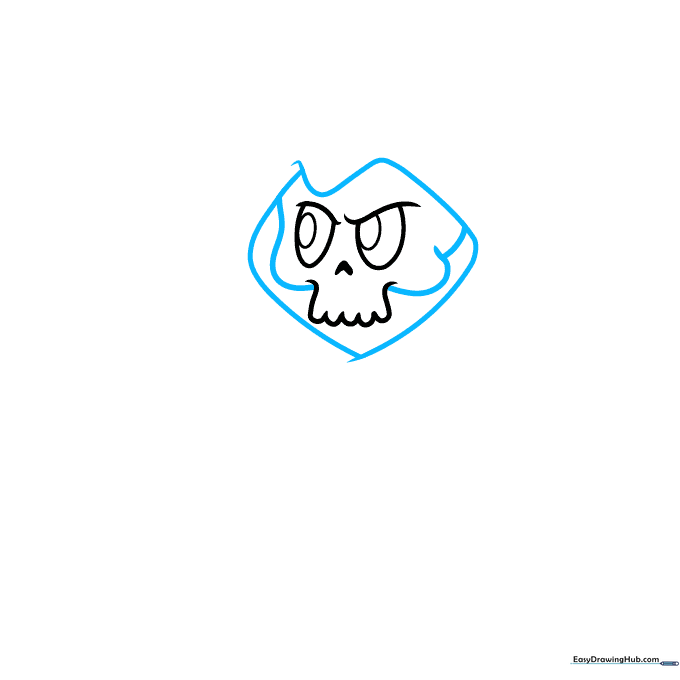 The skull outline is completed by connecting the jaw curves to the brow.
