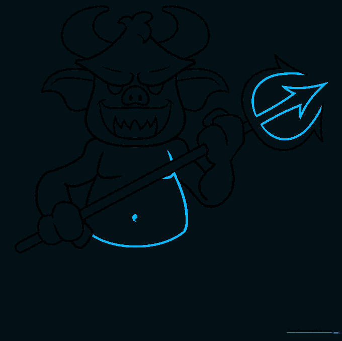 Pencil sketch of the cartoon devil's torso and belly.