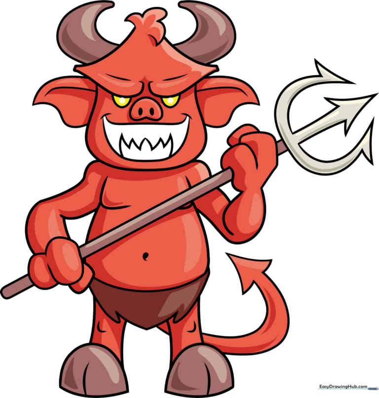 Colorful, friendly cartoon devil character design for kids' drawing projects.