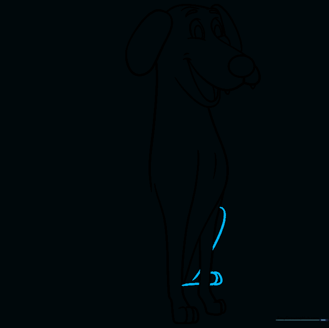 Pencil sketch of the dog's rear leg bent in a sitting position.