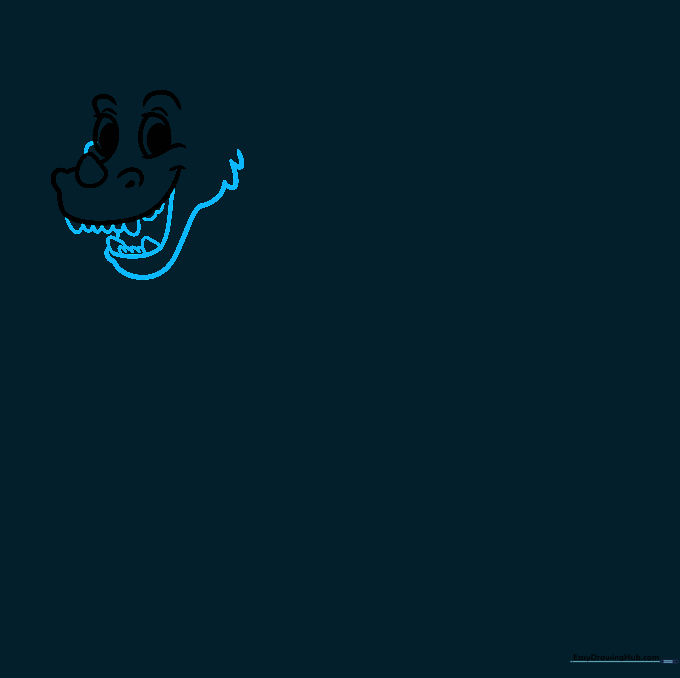Drawing the dragon's open mouth with rounded teeth and a defined lower jaw.