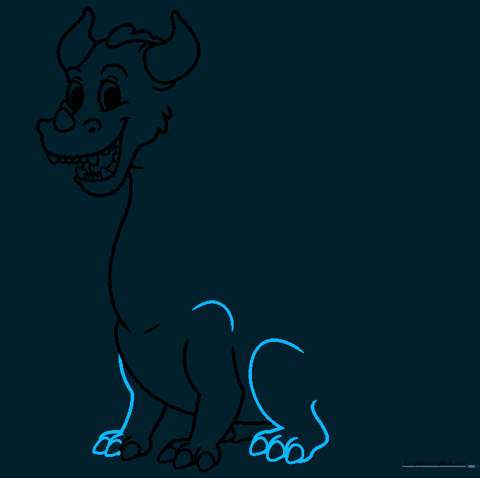 Adding the back legs to the dragon's body to complete the stance.