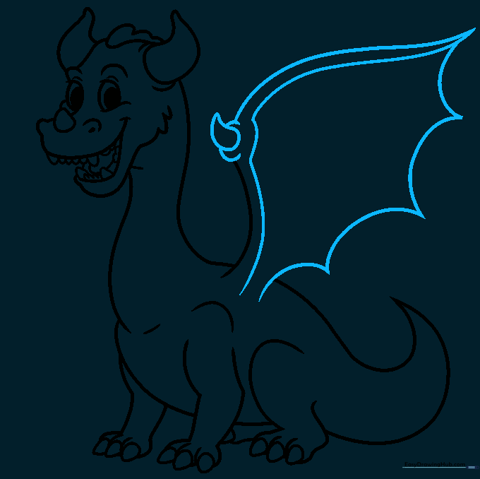 Drawing the dragon's wing with a claw and membrane structure.