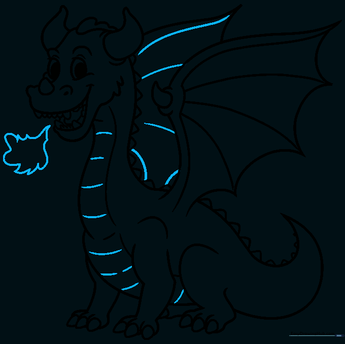 Adding final details including a small flame coming from the dragon's mouth.