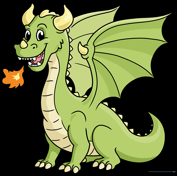 A fully colored, friendly cartoon dragon.