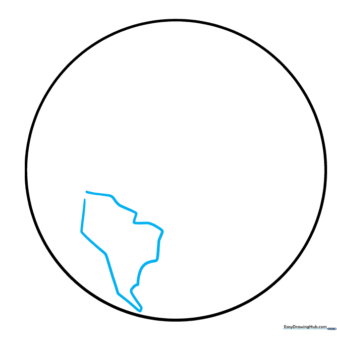 Drawing the coastlines of North and South America inside the circle guide.