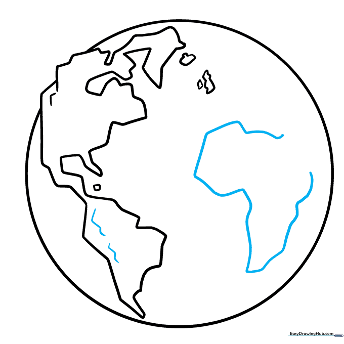 Sketching the Andes mountain range and the continent of Africa.