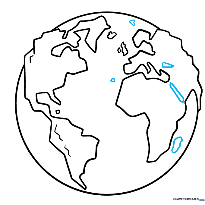 Adding smaller islands and internal seas to the Earth drawing.