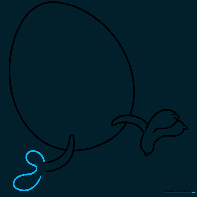 Drawing the second foot of the cartoon egg character.