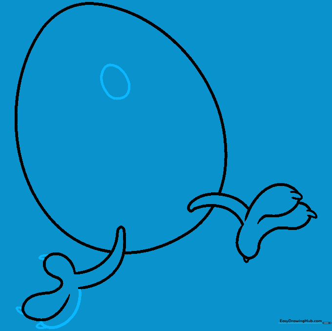Cartoon egg with two feet and one eye drawn in the center.
