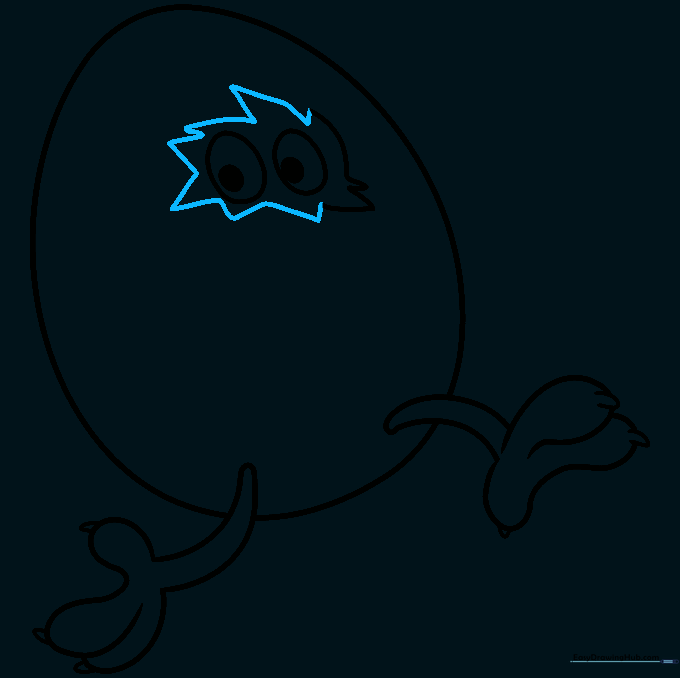 The cartoon egg now has a fully defined crack pattern around the eyes.