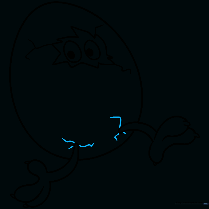 Finalizing the outline of the cartoon egg with extra crack details.