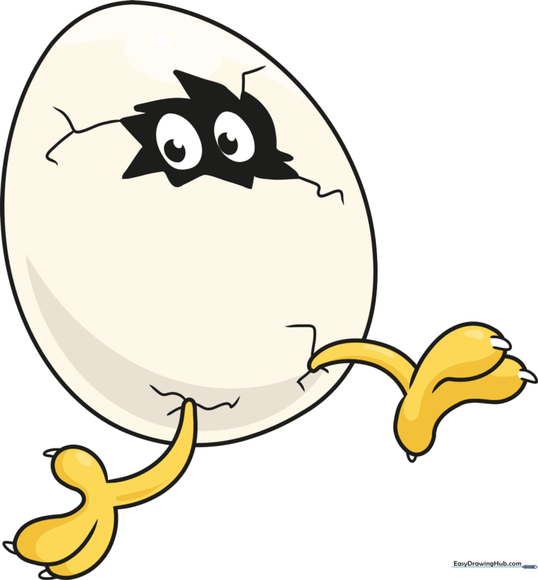 A colorful, cute cartoon egg character with a cracked shell, ready for drawing.