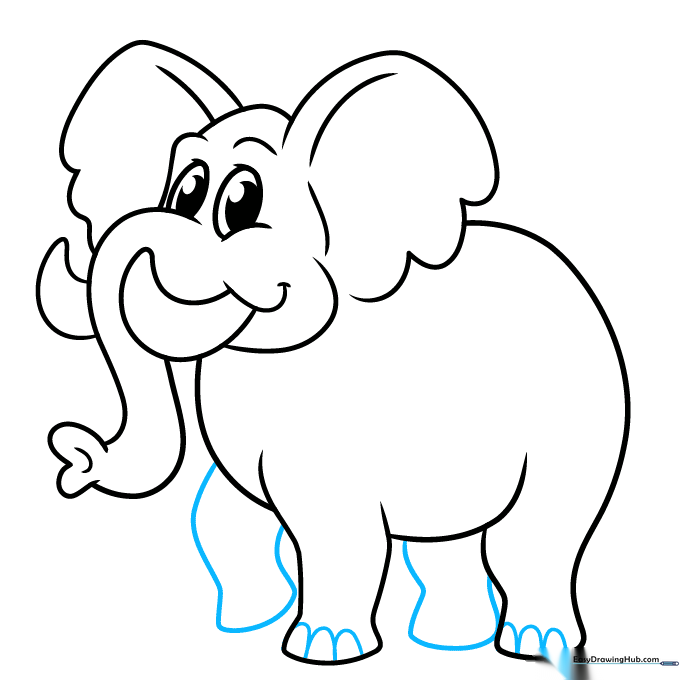 Adding the back legs and simple U-shaped toenail details to the elephant's feet.