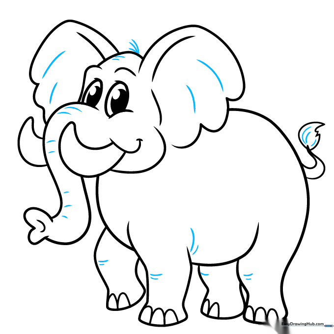 Adding final texture lines to the elephant's skin and a small tuft of hair on the head.
